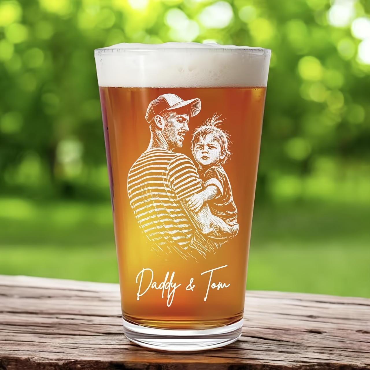 Engraved Glass Pint Glass with Photo and Text